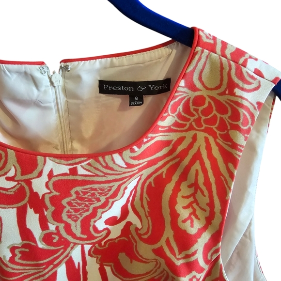 Preston and York Red and White with Gold Sleeveless Dress Size 8 - Picture 2 of 4
